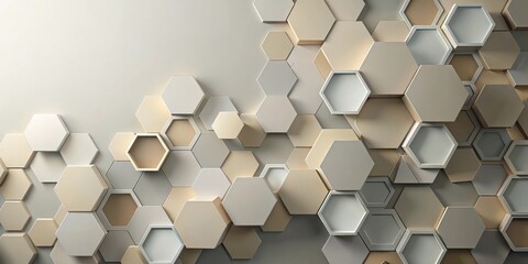 Leinwandbilder - Abstract Hexagon Pattern Neutral Tones and Geometric Shapes in a Modern Design