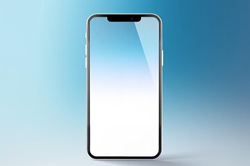 A front-facing smartphone with a white screen is displayed on a light blue background.