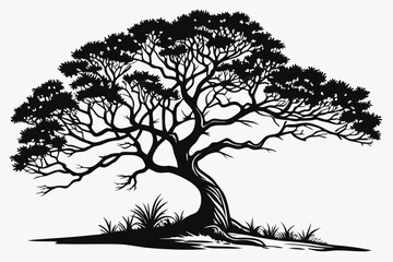 banyan tree sihouette black vector