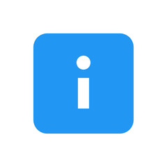 Poster - Information icon with a white letter i and a dot on a blue rounded square background for user interface