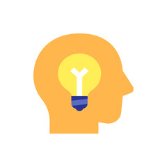 Poster - Illustration of a head silhouette in orange with a lightbulb inside representing an idea or innovation