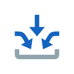 Poster - Three blue arrows pointing downward into a gray container box indicating a download or input process flow