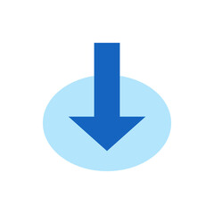 Poster - A blue arrow pointing downwards is centered inside of a light blue circle on a white background view image