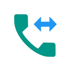 Poster - A teal phone receiver icon with a blue double headed arrow pointing left and right on a white background