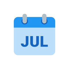 Poster - Illustration of a blue calendar icon displaying the month of july with a simple and clean design style