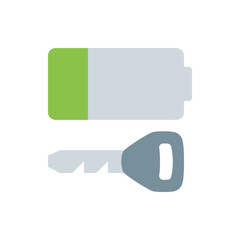 Poster - A battery icon with green charge indicator and a car key below it on a plain white background view