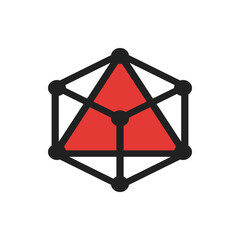 Poster - Geometric shape featuring a red triangle inside a black frame with connecting lines and black nodes