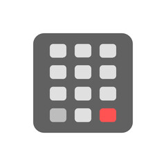 Poster - Illustration of a dark gray rounded square grid with eleven light gray and one red rounded square button