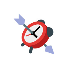 Poster - Red alarm clock with white face and gray arrow piercing through it indicating the passage of time