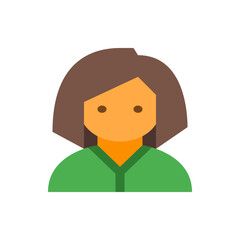 Poster - Illustration of a woman with brown hair and green shirt, featuring a simple and flat design aesthetic style