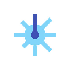 Poster - A light blue gear with six spokes and a dark blue stem on top of a dark blue circle in the center