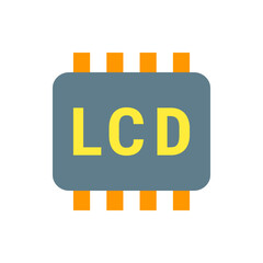 Poster - illustration of a gray lcd chip with yellow letters and orange connectors on a white background desi