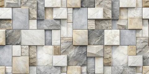 Poster - Abstract stone wall texture  a seamless pattern of varied rectangular and square blocks in earth tones