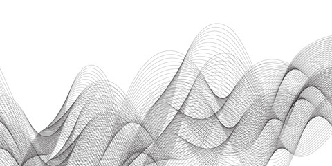 Poster - abstract wavy technology curve lines on transparent background isolated. grey wave swirl, frequency 