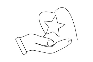 Fototapete - Star icon continuous one line drawing
