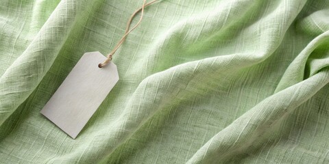 Poster - Blank Tag on Soft Green Fabric Drapery A Textured Background for Design Projects