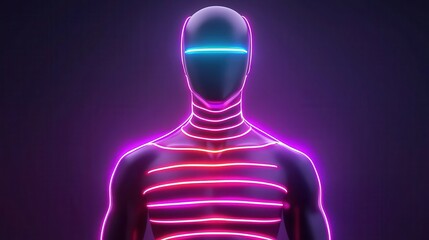 Poster - Futuristic humanoid figure with glowing neon lines and a visor, set against a dark background.