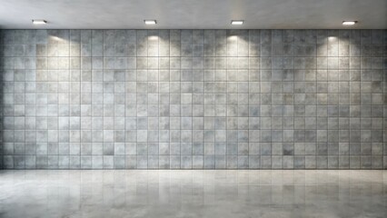 Poster - Empty Room with Tiled Wall and Polished Floor Under Recessed Lighting