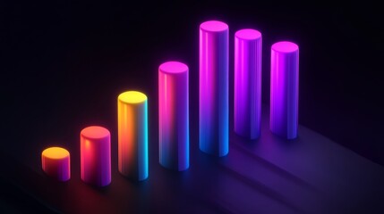 Poster - Futuristic D bar graph with glowing edges and a rotating effect, showcasing data in an engaging way on a dark background, perfect for tech-related concepts.