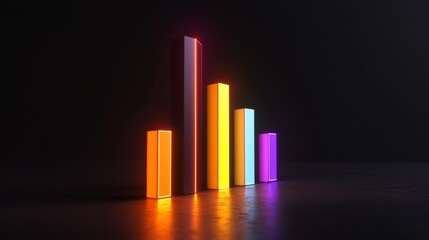 Poster - Futuristic D bar graph with glowing edges and a rotating effect, showcasing data in an engaging way on a dark background, perfect for tech-related concepts.
