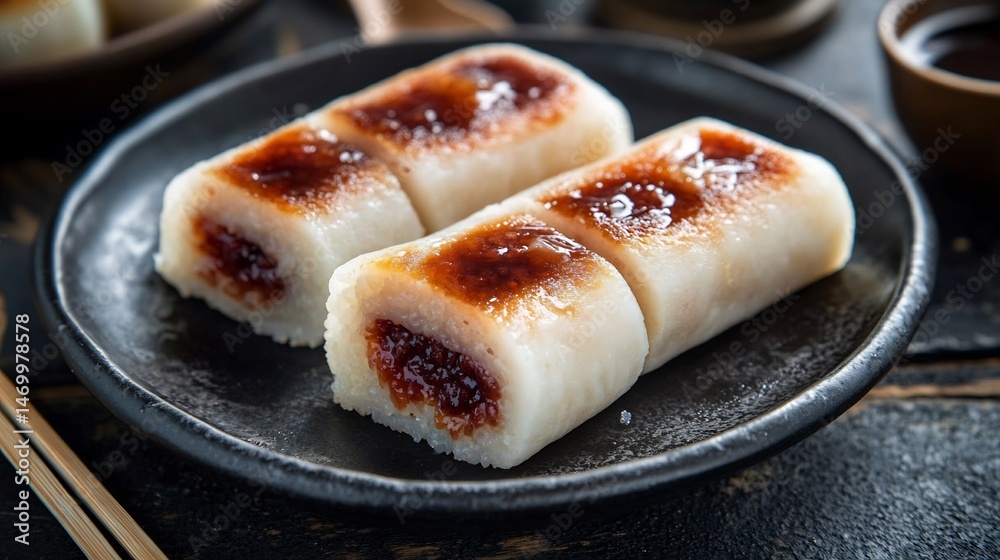 Chinese Rice Pastry Chinese glutinous rice cake with sweet fillings such as red bean paste ...