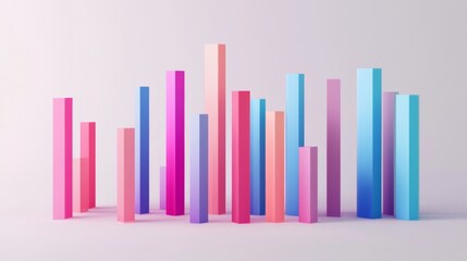 Poster - Minimalistic bar chart with three-dimensional bars in various heights, set against a clean white background.