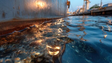 Poster - The water is calm and the reflection of the light is visible