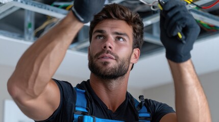 Aufkleber - A man is fixing a light fixture