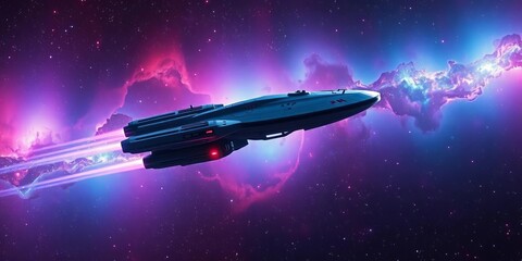 Wall Mural - Starship soaring through a vibrant nebula, countless stars in the background,   constellations,  deep space