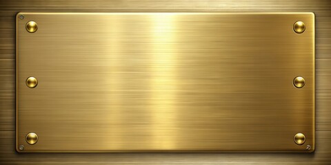 Leinwandbilder - Golden Brushed Metal Plate with Decorative Fasteners on a Wood Grain Background