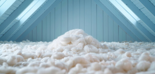 Aufkleber - Serene attic scene featuring soft, fluffy material scattered across floor, illuminated by natural light filtering through windows. tranquil atmosphere invites relaxation and creativity