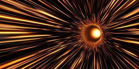 Poster - A glowing sphere emits streaks of light, creating a tunnel effect reminiscent of space travel or a wormhole.
