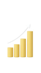 Poster - Yellow bar graph illustration showing increasing growth trend with upward arrow, representing financial success and business development in a modern design style