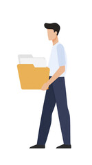 Fototapete - Businessman carrying a folder filled with documents, walking confidently in a modern office environment, showcasing professionalism and organization in the workplace