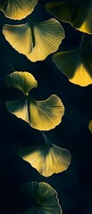 Poster - Vibrant intricate abstract pattern formed by the delicate organic shapes and textures of ginkgo leaves against a dark background