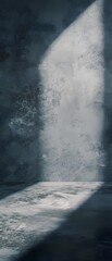 Poster - a stark dramatic spotlight shines through the enveloping shadows creating a powerful interplay of li