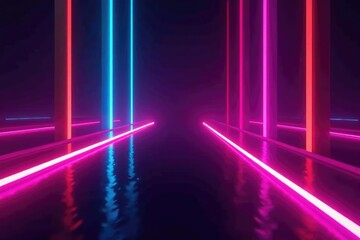 Canvas Print - vibrant neon lights on a black background, creating a dynamic, modern aesthetic , night, shine