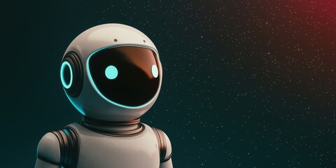 Poster - A cute robot stands against a starry background, illuminated with a soft glow and futuristic ambiance.