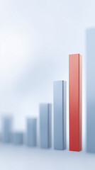 Poster - Abstract 3D illustration of a bar graph with varying heights, featuring a prominent red bar, symbolizing growth and success in financial or business metrics
