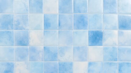 Poster - Seamless background of blue ceramic wall and floor tiles arranged in a geometric mosaic pattern creating a clean abstract surface texture