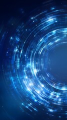 Poster - futuristic blue abstract digital technology background with circular elements and ample copy space f