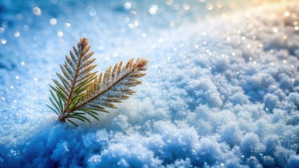 Aufkleber - Winter's Delicate Embrace A Frosty Evergreen Branch Nestled in a Sparkling Snowdrift