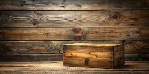 Poster - Rustic Wooden Crate on Weathered Planks Background, Ideal for Product Display or Vintage Design Projects