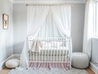 © chaowalit - Elegant White Crib with Pastel Bedding and Canopy