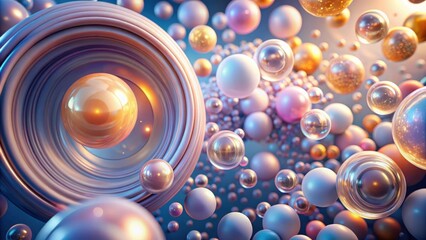 Aufkleber - Abstract swirling sphere composition with iridescent orbs and glowing highlights