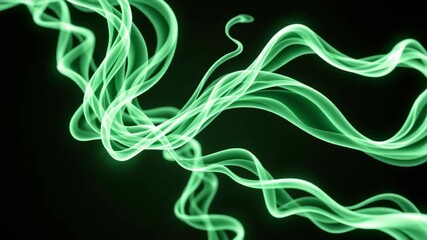 Poster - Glowing green abstract smoke or light trails swirl across a dark background with small star-like sparkles.