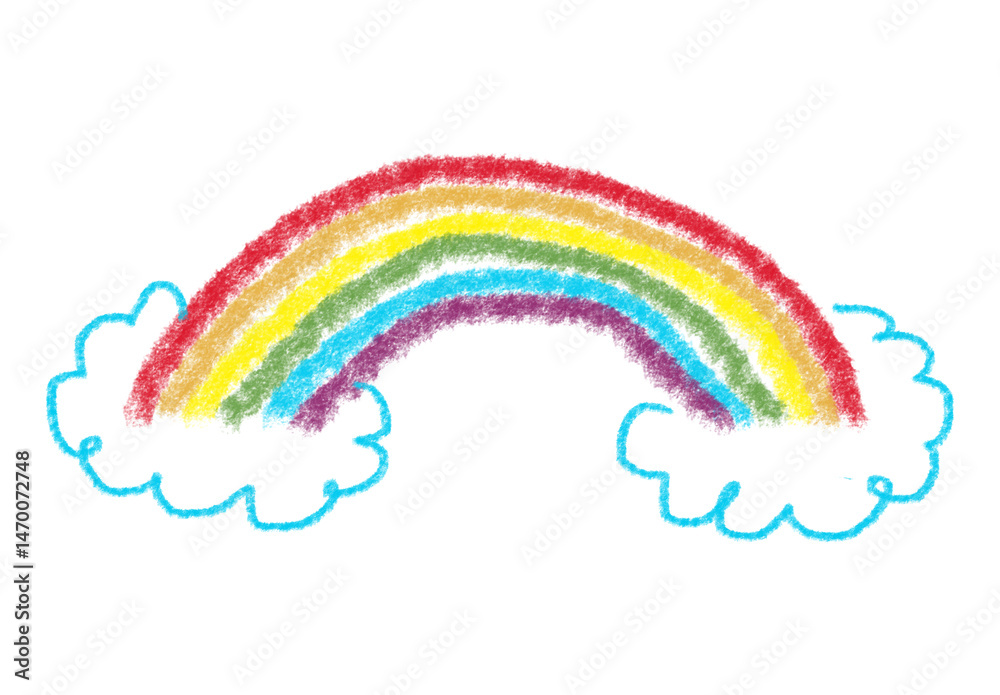 rainbow and clouds kids drawing crayon background nature Stock ...