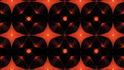 Aufkleber - Repeating pattern of orange geometric shapes on a black background with central light sources