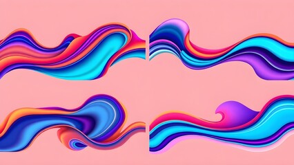 Leinwandbilder - Set of 4 abstract modern graphic liquid elements. Dynamical waves vivid colors fluid forms. Isolated banners with flowing liquid shapes. Template for the design of a logo, flyer or presentation.