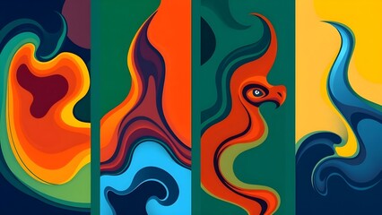 Leinwandbilder - Set of 4 abstract modern graphic liquid elements. Dynamical waves vivid colors fluid forms. Isolated banners with flowing liquid shapes. Template for the design of a logo, flyer or presentation.